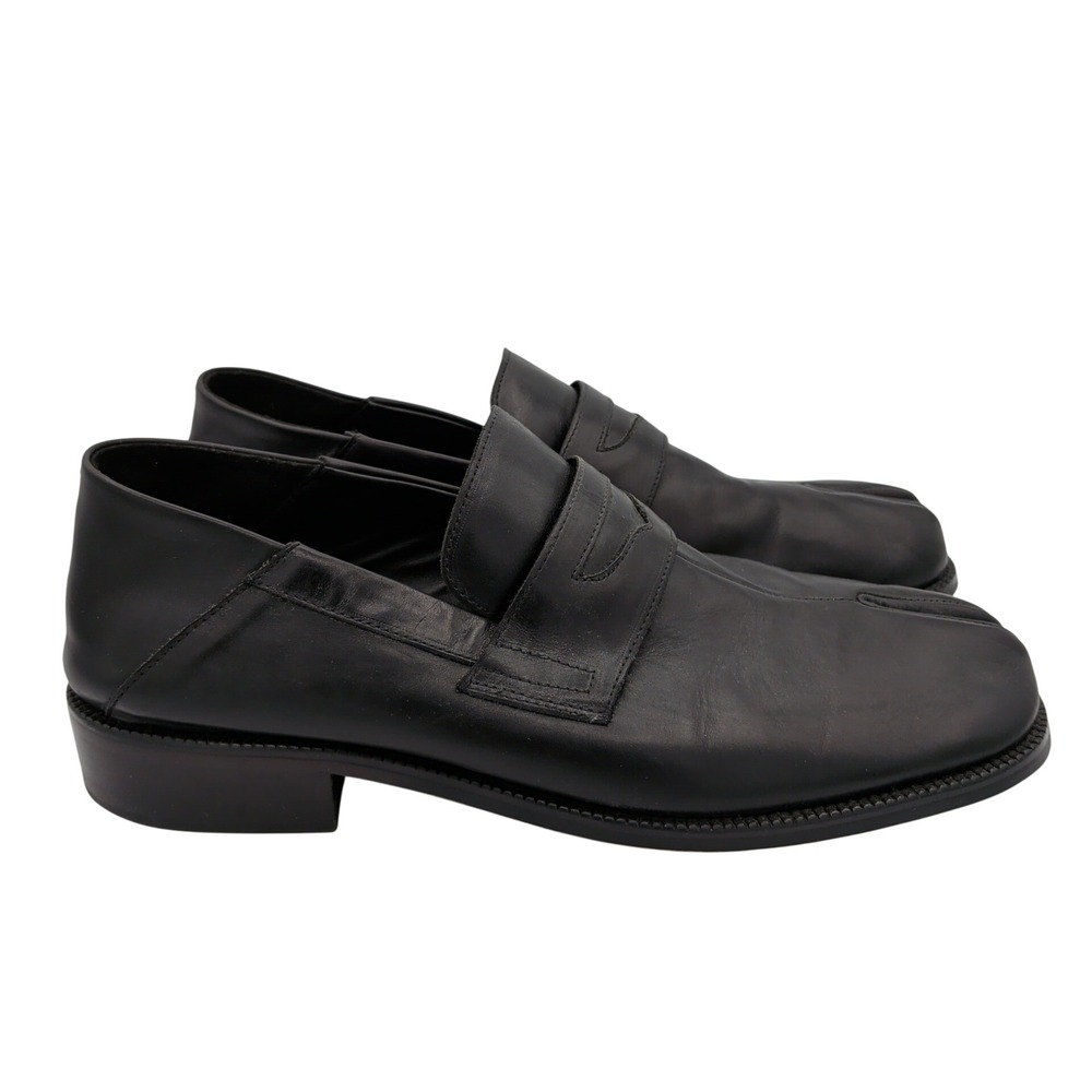 Split Toe Penny Loafers Black Leather Mens Size 45